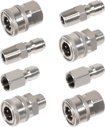 3/8 Inch 3/8'' Pressure Washer Quick Connect Fittings Stainless Steel Adapter Set NPT Male and Female Thread Kit, Silver