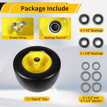 11x6.00-5" Flat Free Tire, Solid Smooth Front Wheel Tire for Bad Boy for Cub Cadet ZT1 for Zero Turn Mower for ZT1 42" 46" 50" 54" Mowers with 3/4" 5/8" 1/2" Precision Bearings (11x6.00-5" Tire-1pc)