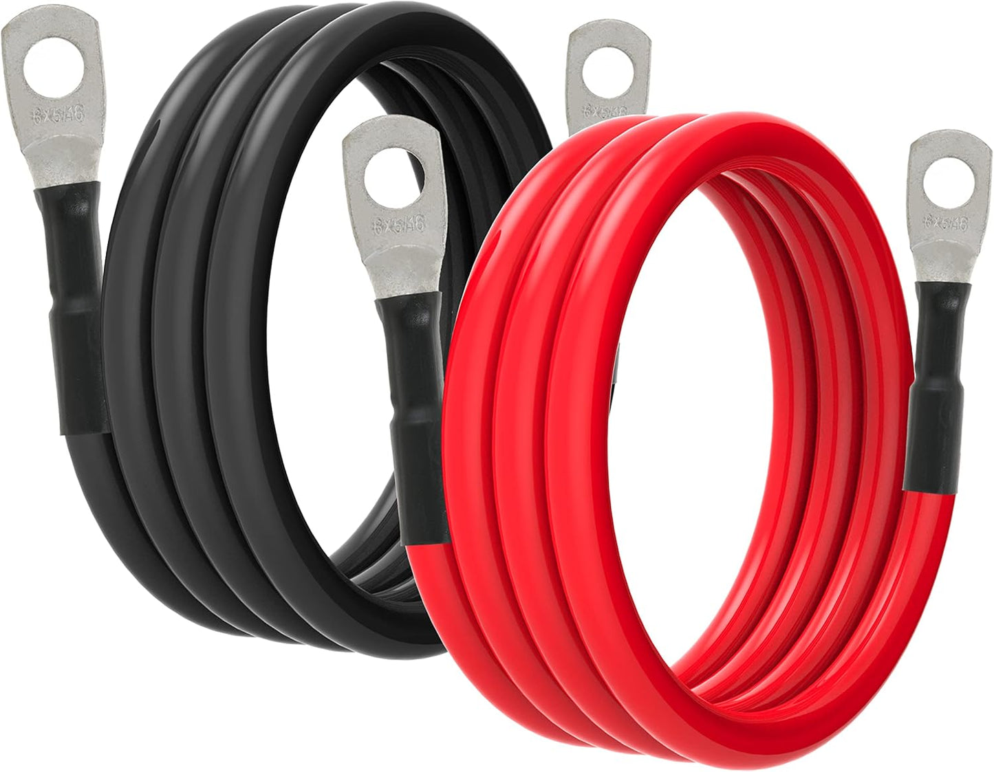 6 AWG Battery Cables 6 Gauge Battery Power Inverter Cable with 5/16 Inch Tinned Copper Lugs Both Ends for Solar Marine Boat RV Car Motorcycle 2 pcs (3FT)