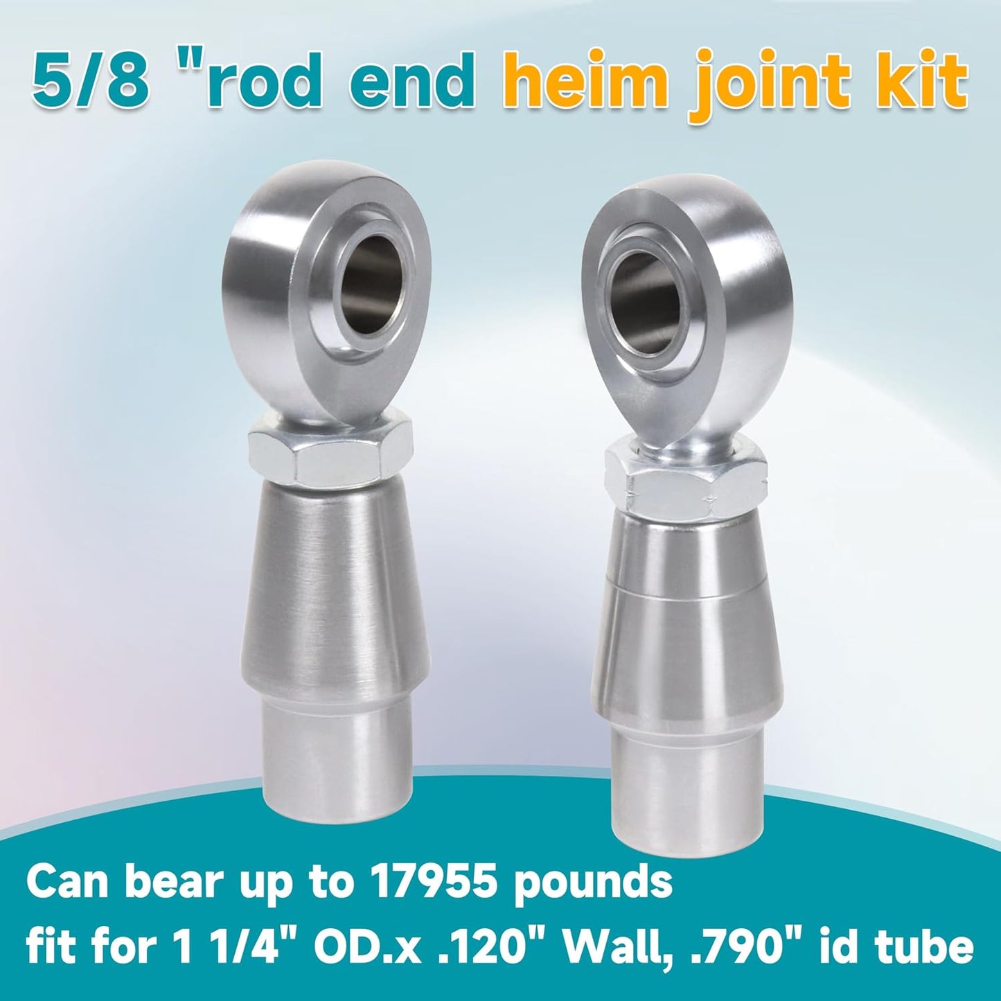 5/8" Heim Joints Rod End Kit Thread 0.625" Chromoly Heim Joints Suspension Kit Right and Left Hand Traction Bars Steering Kit with Round Tube Adapter Jam Nuts (2 set-5/8 inch)