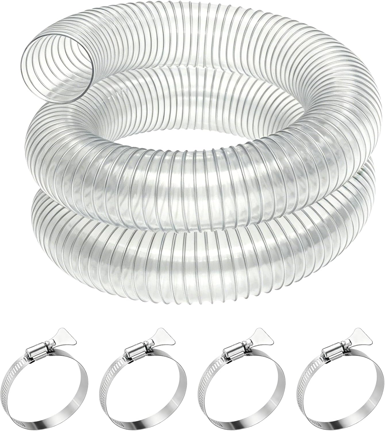 6" x 5' Heavy Duty Dust Collection Hose, Thickened Clear PVC Flexible Hose with Steel Wire Reinforced, Puncture Resistant for Woodworking Dust Collector System