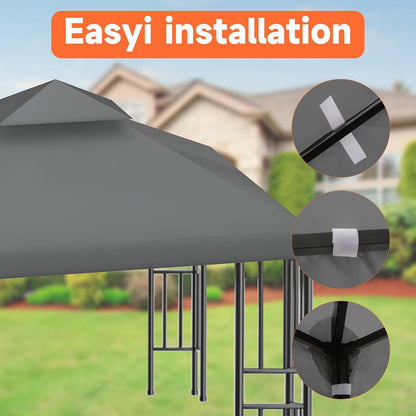 Gazebo Canopy Replacement Top - Grill Gazebo Replacement Canopy Roof – 5x8 Outdoor Grill Shelter Canopy Top Double Tiered BBQ Tent Cover (Gray)