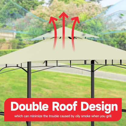Grill Gazebo Replacement Canopy Top Only - 5' x 8' Outdoor BBQ Gazebo Canopy Roof, Waterproof Double Tiered Shelter Cover Fit for Model L-GG001PST-F (5 * 8FT-White)