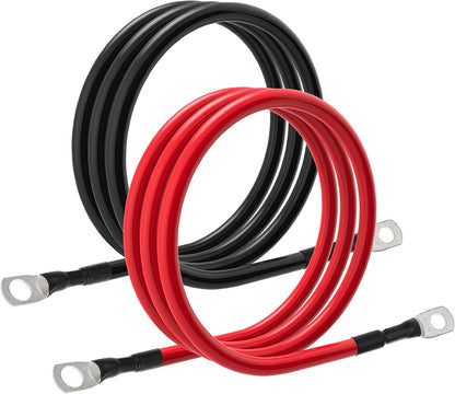 6 AWG Battery Cables 6 Gauge Power Inverter Cables with 3/8 Inch and 5/16 Inch Lugs Each End for Solar Marine RV Car SUV Truck Tractor Motorcycle 2pcs (2FT, 6 AWG)