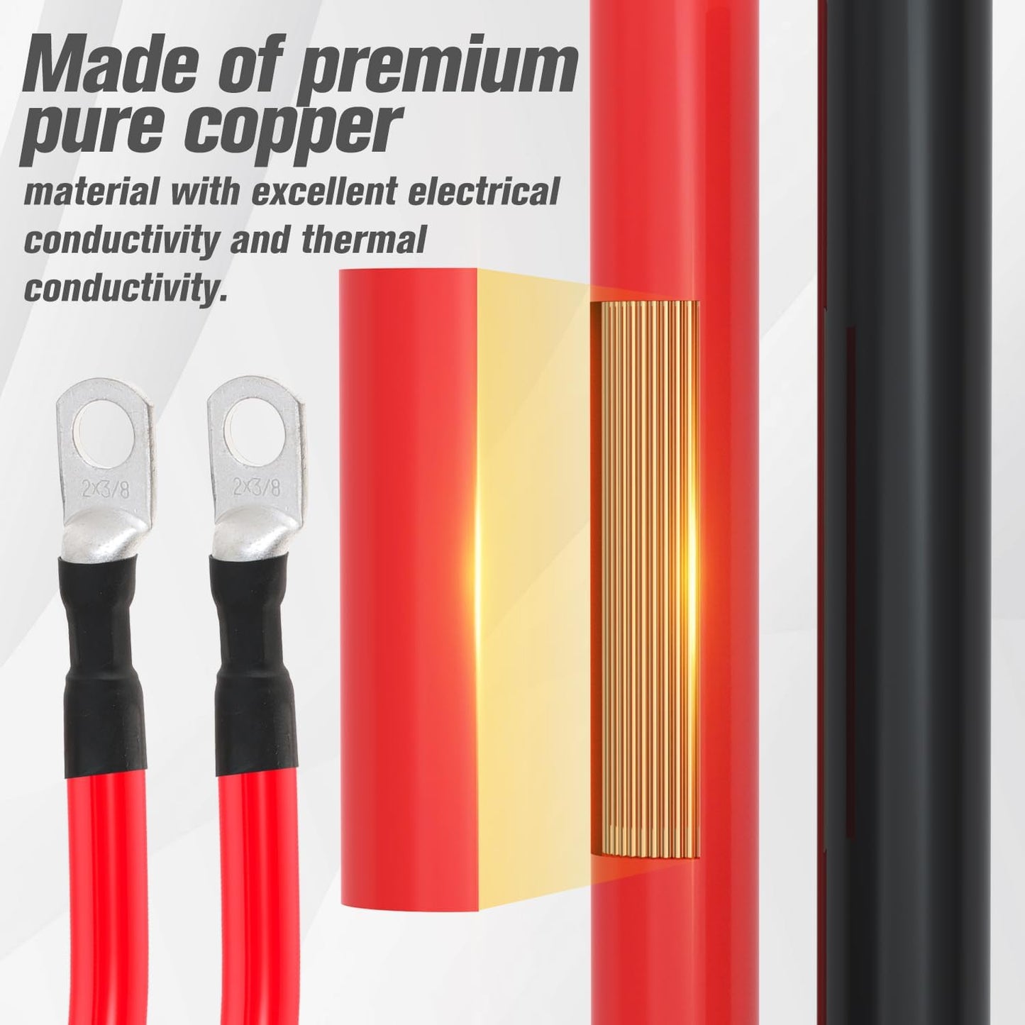 2 AWG Battery Cable 2AWG Gauge Battery Inverter Cables for Automotive Solar Marine Boat RV Car Motorcycle (2 AWG, 7FT, 3/8")