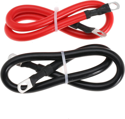 4 AWG Battery Cable 4AWG Gauge Pure Copper Battery Inverter Cables with 3/8 in Lugs Both Ends Power Inverter Wire Set for Automotive Solar Marine Boat RV Car Motorcycle Red and Black (2FT)