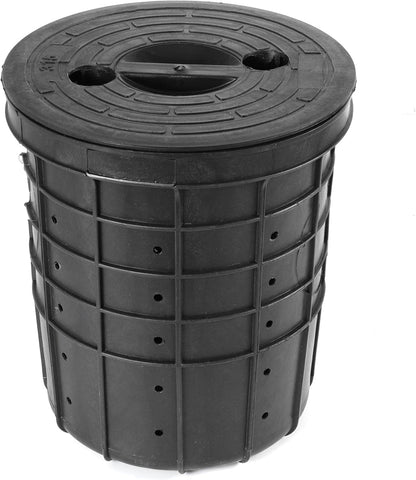 Heavy Duty Sump Basin with Lid Perforated Sump Pump Bucket with 40 Drainage Holes for Yards, Crawl Spaces, Patio and Driveways, 13" Top Dia × 10.63" Base × 15" H (1)