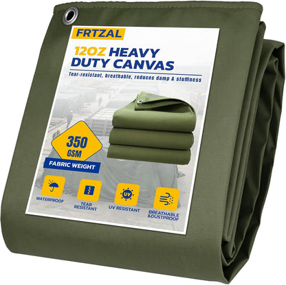 Heavy Duty Canvas Tarp12x24ft, 12oz (350 GSM) Cotton Canvas Water-Resistant Tarp with Rustproof Grommets, Tear-Resistant Outdoor Cover for Wood Piles, Camping, Trailer & Equipment (12x24ft)