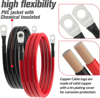 6 AWG Battery Cable 6AWG Gauge Battery Inverter Cables for Automotive Solar Marine Boat RV Car Motorcycle (6 AWG, 5FT, 5/16")