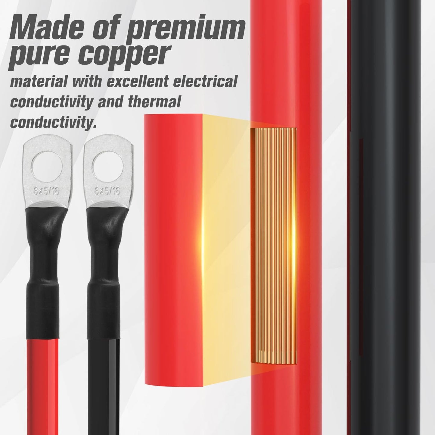 6 AWG Battery Cable 6AWG Gauge Battery Inverter Cables for Automotive Solar Marine Boat RV Car Motorcycle (6 AWG, 9in, 5/16")