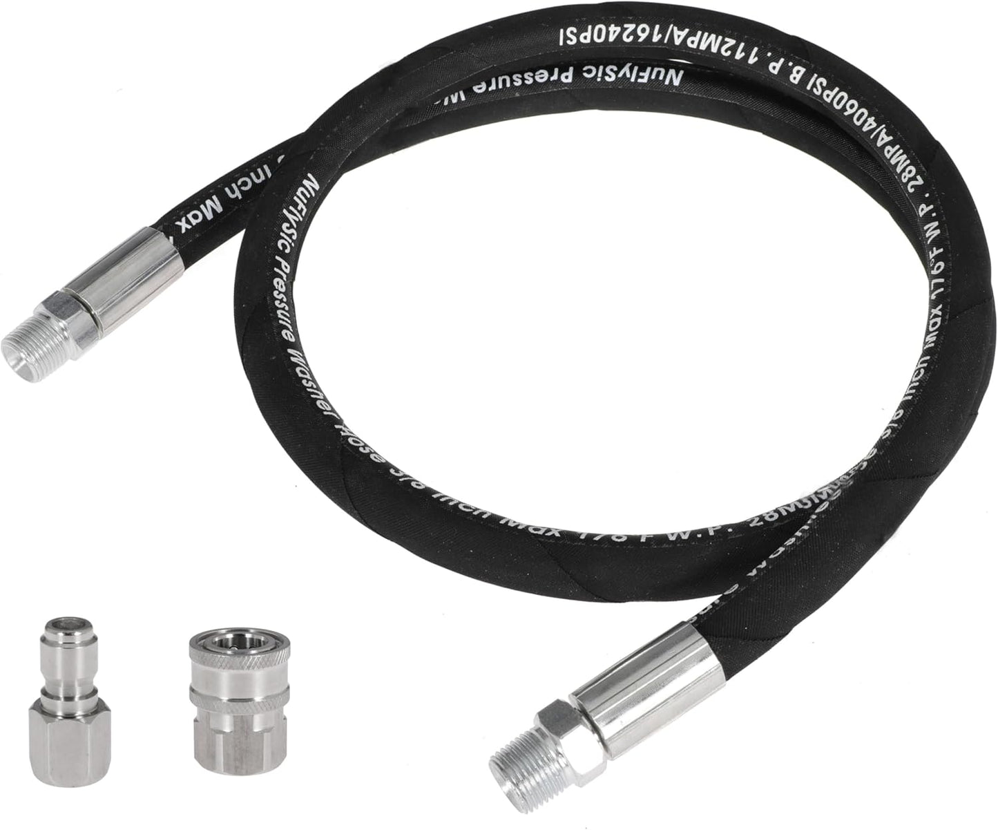 Pressure Washer Whip Hose Power Washer Jumper Hose for Pressure Washing with Steel Connector 3/8 Inch NPT Quick Connect Plug Hose Reel Connector Hose, 4000 PSI, 11FT, 1PCS