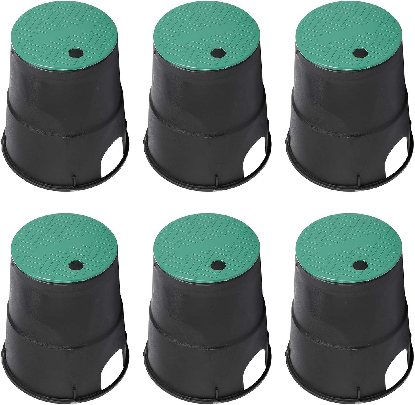 6 in Round Sprinkler Valve Box and Cover, 9" Height Irrigation Valve Box Base Extension for Garden Yard Outdoor Lawn Grassland Ground Farm, with Green Overlapping Cover (Valve Box - 6 Sets)