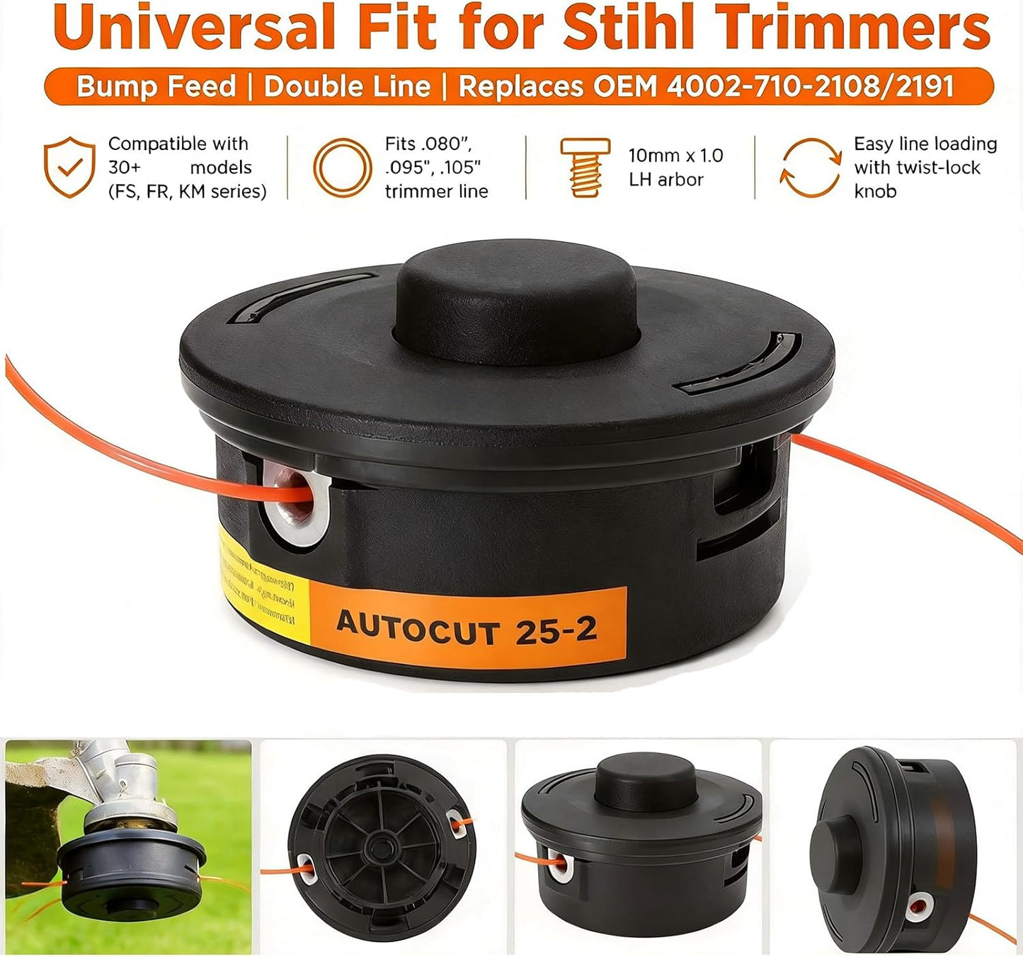 Trimmer Head for Stihl FS55 FS55R FS56 FS70 FS70R FS85 FS90 FS90R FS91R FS100RX FS110 FS111RX FS120 FS130 FS131 FS240 Replace 4002 710 2108 4002 710 2191 4002-710-2108 4002-710-2191 10PCS
