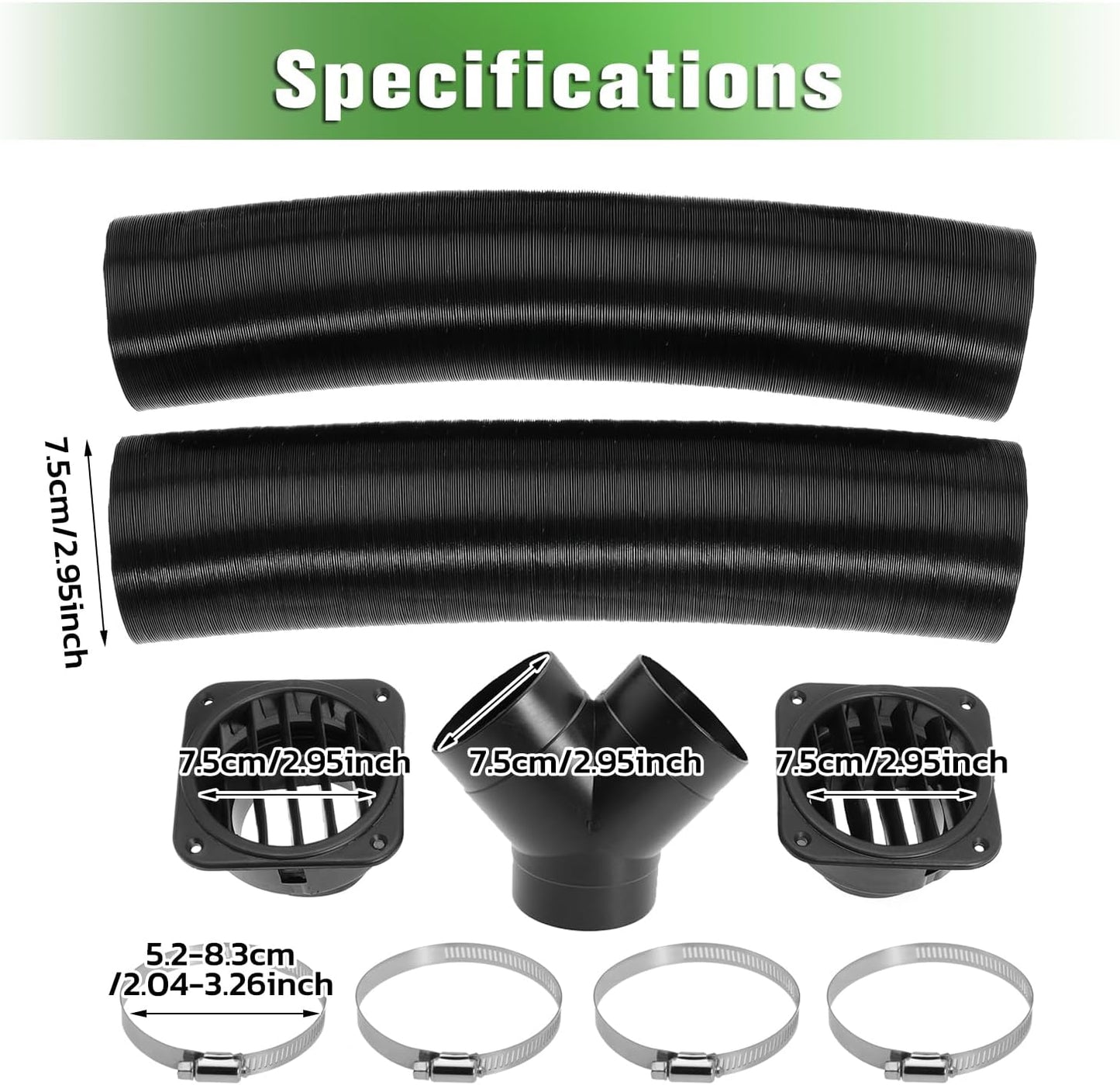75mm Diesel Heater Pipe Duct Vent Kit with Warm Air Outlet for Webasto for Eberspacher 2KW 5KW 8KW Diesel Parking Heaters (Y-shape)