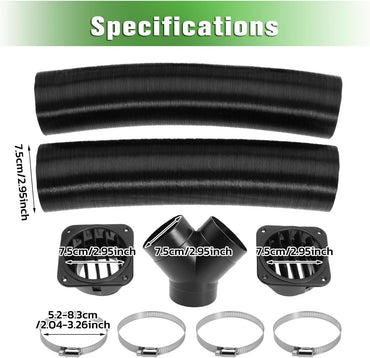 75mm Diesel Heater Pipe Duct Vent Kit with Warm Air Outlet for Webasto for Eberspacher 2KW 5KW 8KW Diesel Parking Heaters (Y-shape)