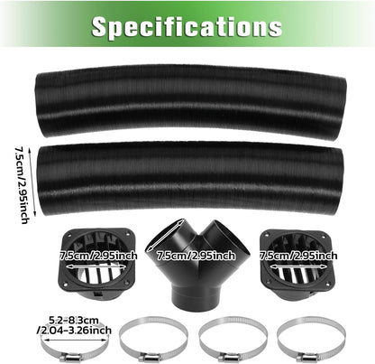 75mm Diesel Heater Pipe Duct Vent Kit with Warm Air Outlet for Webasto for Eberspacher 2KW 5KW 8KW Diesel Parking Heaters (Y-shape)