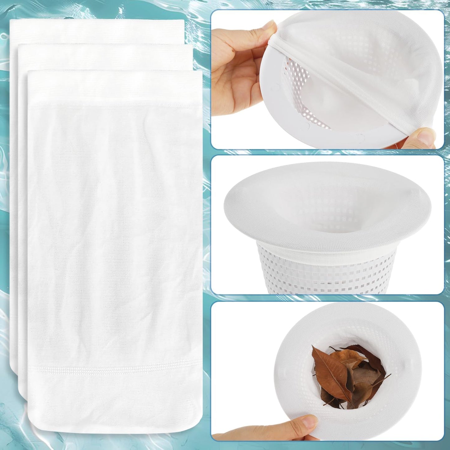 2 Pack 6" Above Ground Pool Skimmer Basket Thru-Wall Strainer Basket Filter Basket with 30 Pack Pool Skimmer Socks Pool Basket Socks to Clean Leaves and Debris