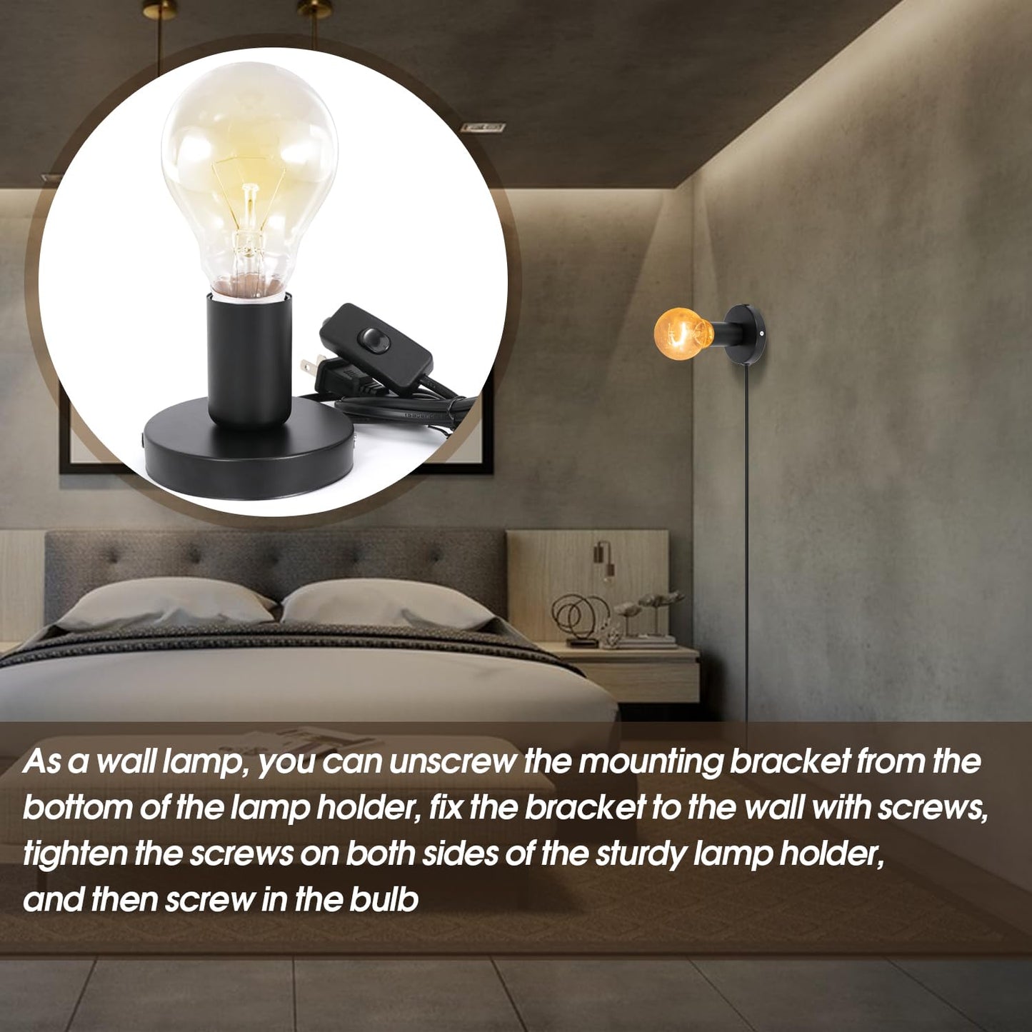 6Pcs Desktop Lamp Base Light Base Socket Screw Light Bulb Holder Base with 6 Feet Cord on Off Switch Plug for Holding Bulb for Your Night Light