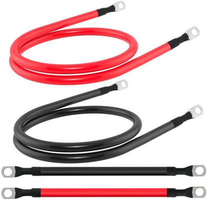 4 AWG Battery Cable 4 Gauge Battery Cables 4AWG Battery Power Inverter Wires Cables with 3/8 inch Lugs for Solar Systems, RVs, Campers, Travel Trailers, Cars (1FT + 5FT)