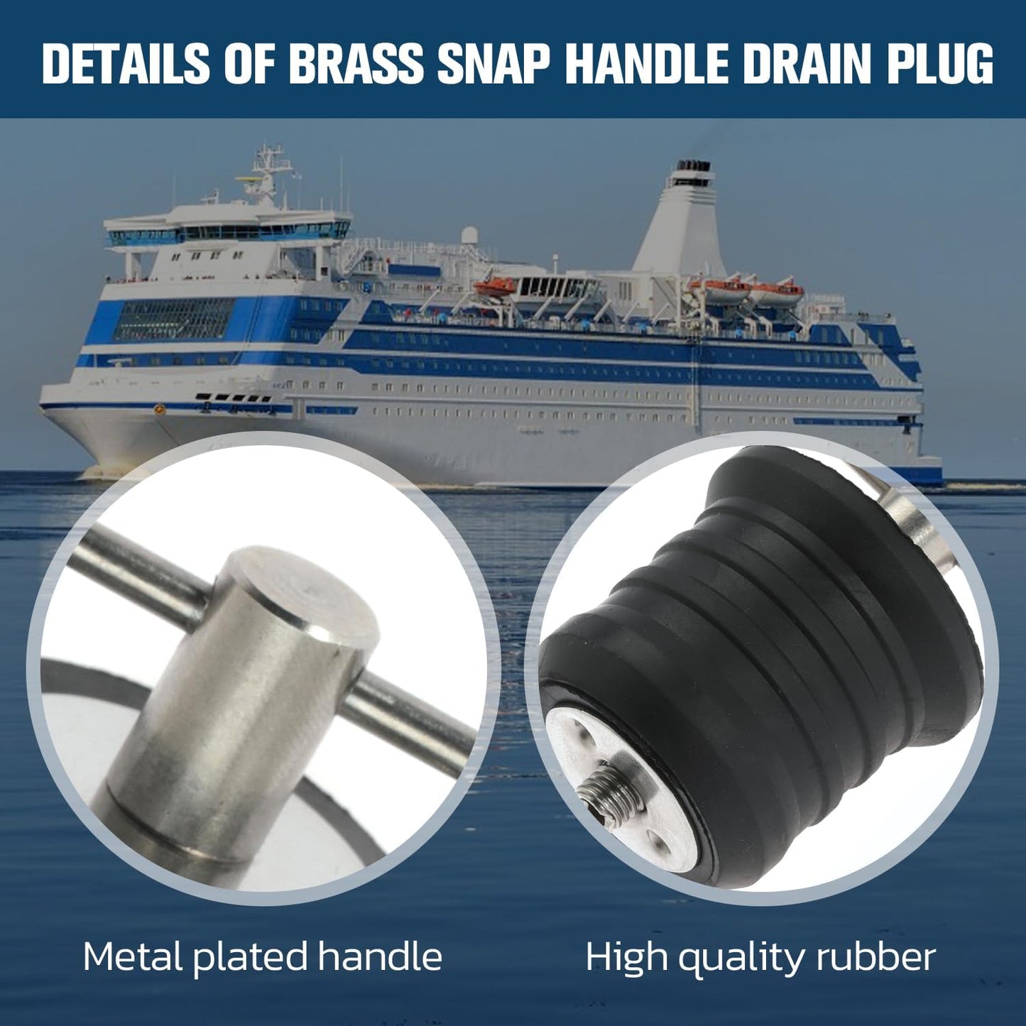 2 Pcs Boat Drain Plug With T Handle - Snap Rubber Plugs With Brass/Stainless Steel Handle - Marine Twist Accessories