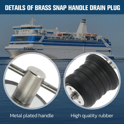 2 Pcs Boat Drain Plug With T Handle - Snap Rubber Plugs With Brass/Stainless Steel Handle - Marine Twist Accessories