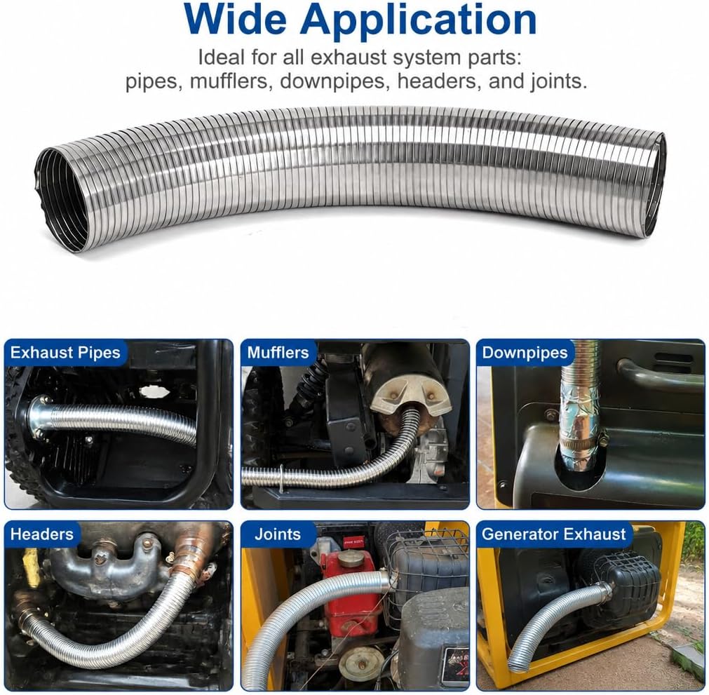 Exhaust Flex Pipe 3" ID x 16.5" L, 304 Stainless Steel – Flexible Exhaust Tubing