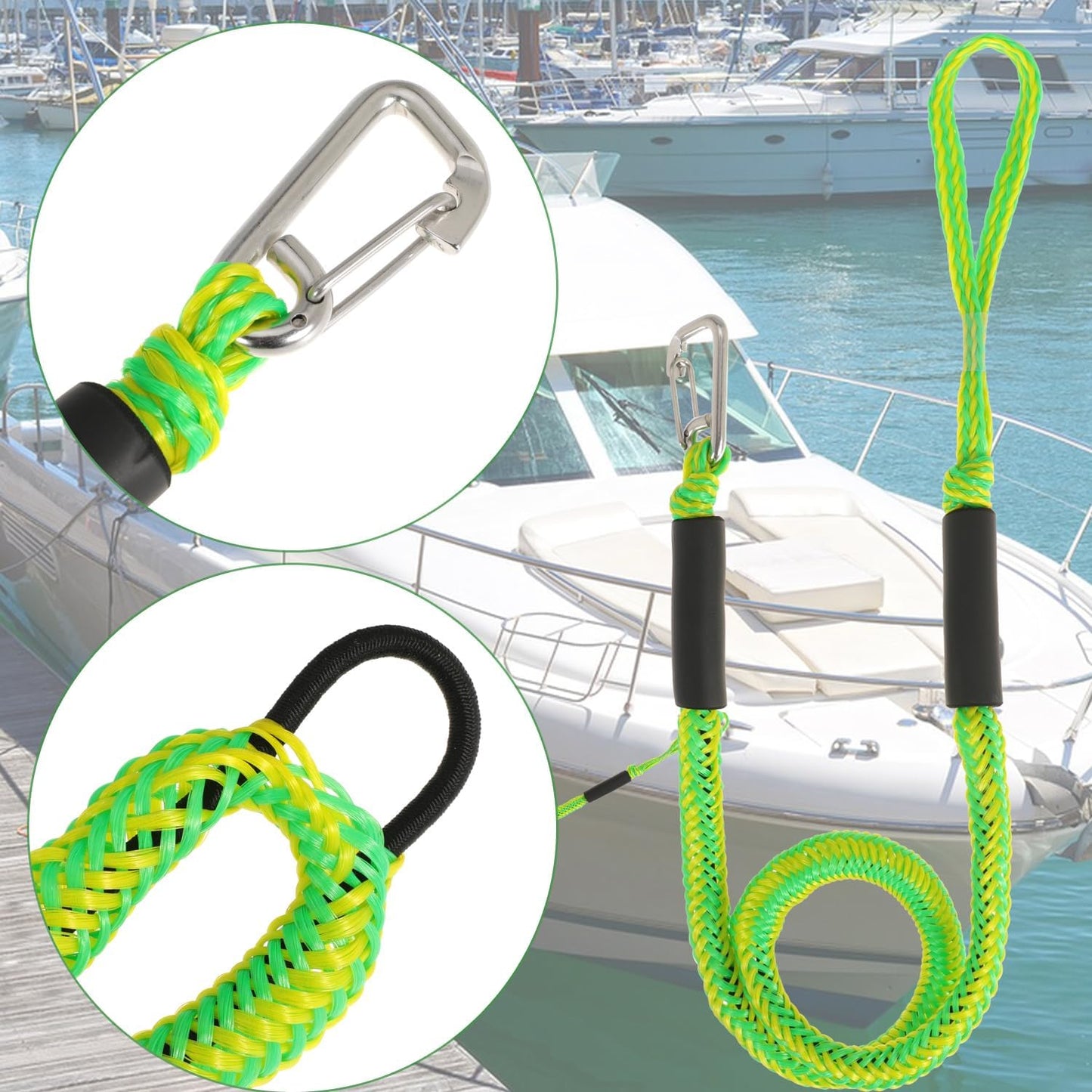 Boat Bungee Dock Lines Marine Mooring Rope with Stainless Steel Clip Bungee Cord Docking Lines for Boat Bungee Docking Ropes for Kayak,Pontoon,Canoe (Green-2)