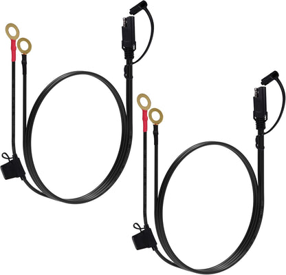 5FT 18AWG SAE Extension Cable, SAE Battery Charger Cord 18 AWG, 2 Pin Quick Disconnect SAE to O Ring Terminal Harness Extension Cord for Solar Batteries Cars Motorcycles, 2pcs