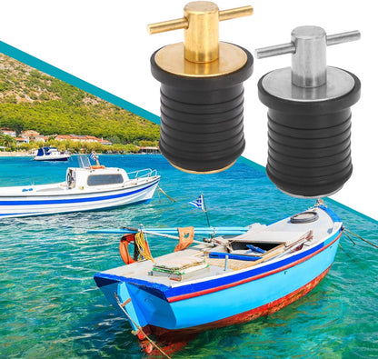 2 Pcs T-Handle Boat Plug Brass/Stainless Steel Boat Drain Plug Snap Handle Plug Rubber Drain Plug for Boat Marine