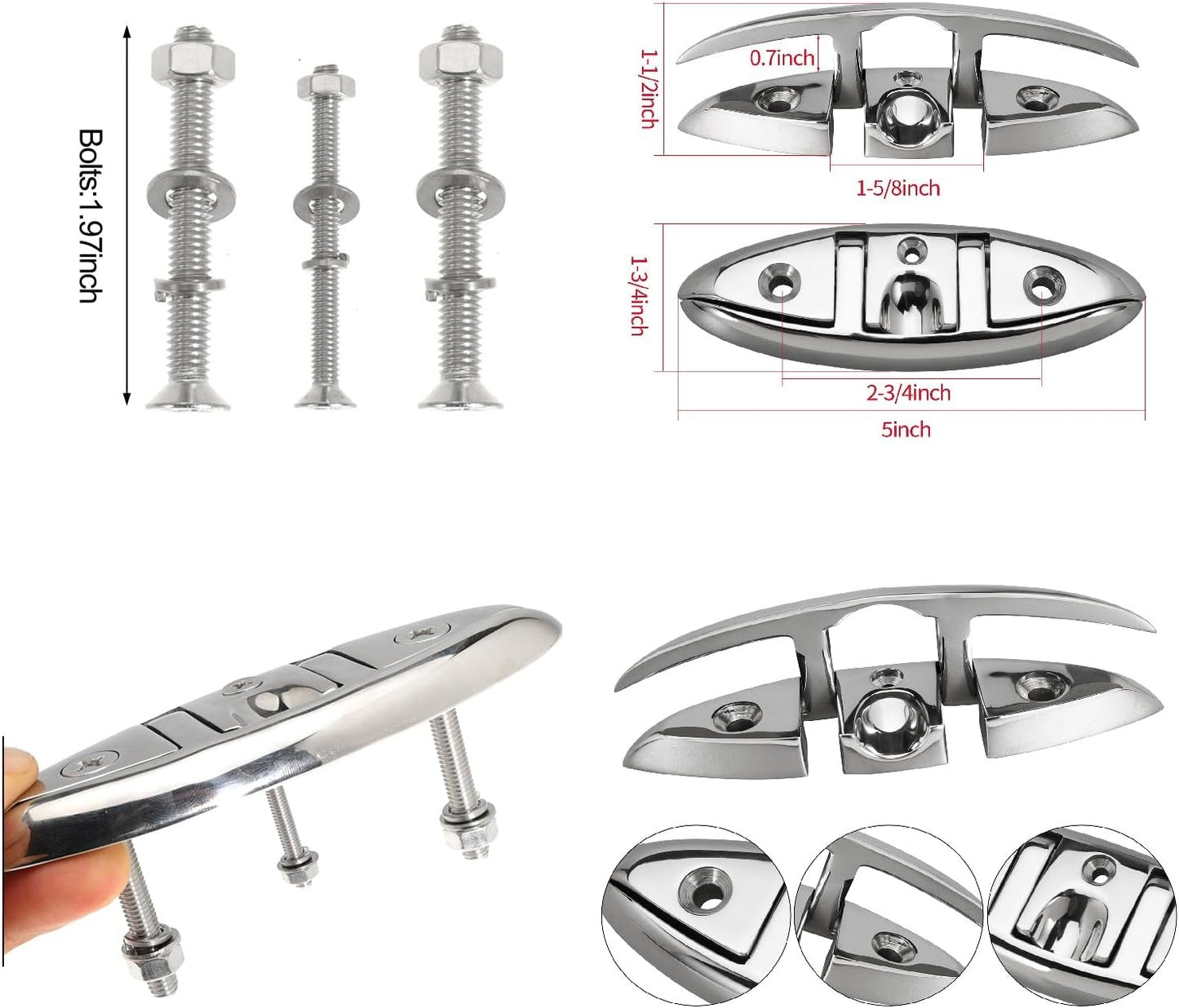 316 Stainless Steel Boat Folding Cleats Flip-up Dock Cleat with Screws Marine Dock Rope Cleats Compatible with Kayak Yacht Pontoon Boat