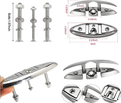 316 Stainless Steel Boat Folding Cleats Flip-up Dock Cleat with Screws Marine Dock Rope Cleats Compatible with Kayak Yacht Pontoon Boat