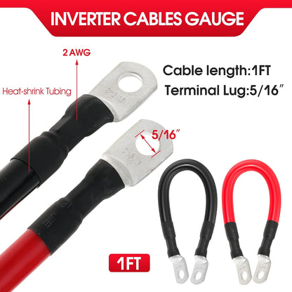 2 AWG Battery Cable 2AWG Battery Power Inverter Cables with 5/16 in Lugs Terminal for Automotive Solar Marine Boat RV Car Motorcycle (1FT)