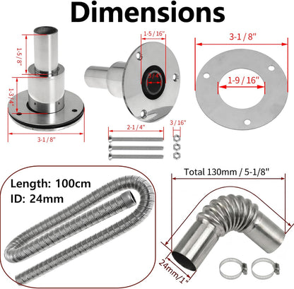 100cm 24mm Exhaust Pipe for Diesel Heater, 1 Inch ID Generator Exhaust Extension with Thru Hull Exhaust Skin and Tube Elbow Connector