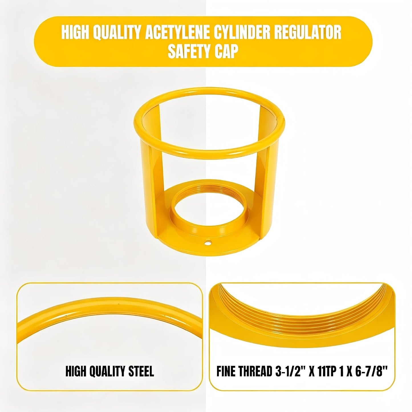 1PCS Acetylene Cylinder Regulator Safety Cap – 3-1/2" x 12 Inch Fine Thread, Heavy-Duty Valve Protector for High/Low Pressure Acetylene Tanks, Impact-Resistant Steel Collar Cover