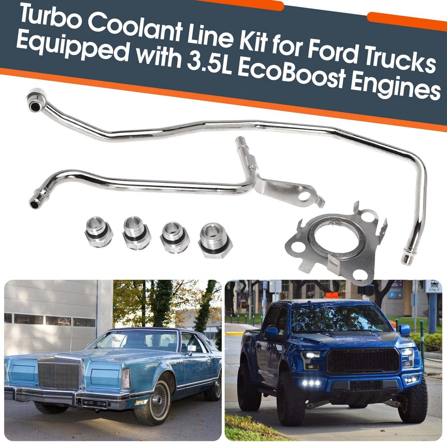 Replacement 926-187 Turbo Coolant Line Tubes, Driver/Left Side Engine Coolant Pipe Kit for Ford Expedition 15-17, F150 11-16, Transit 150 250 350 350HD 15-21 and for Lincoln Navigator 15-17