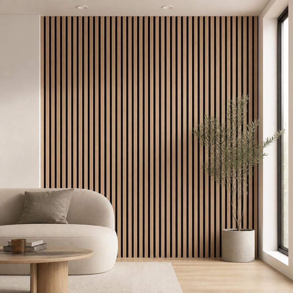 5 Pack Large Acoustic Panels for Wall Decor Sound Proof 47.2 x 23.6 x 0.4 Inch Sound Dampening Panels Wood Veneer Sound Absorbing Wall Panel for Bedroom Home Studio Office (Oak)