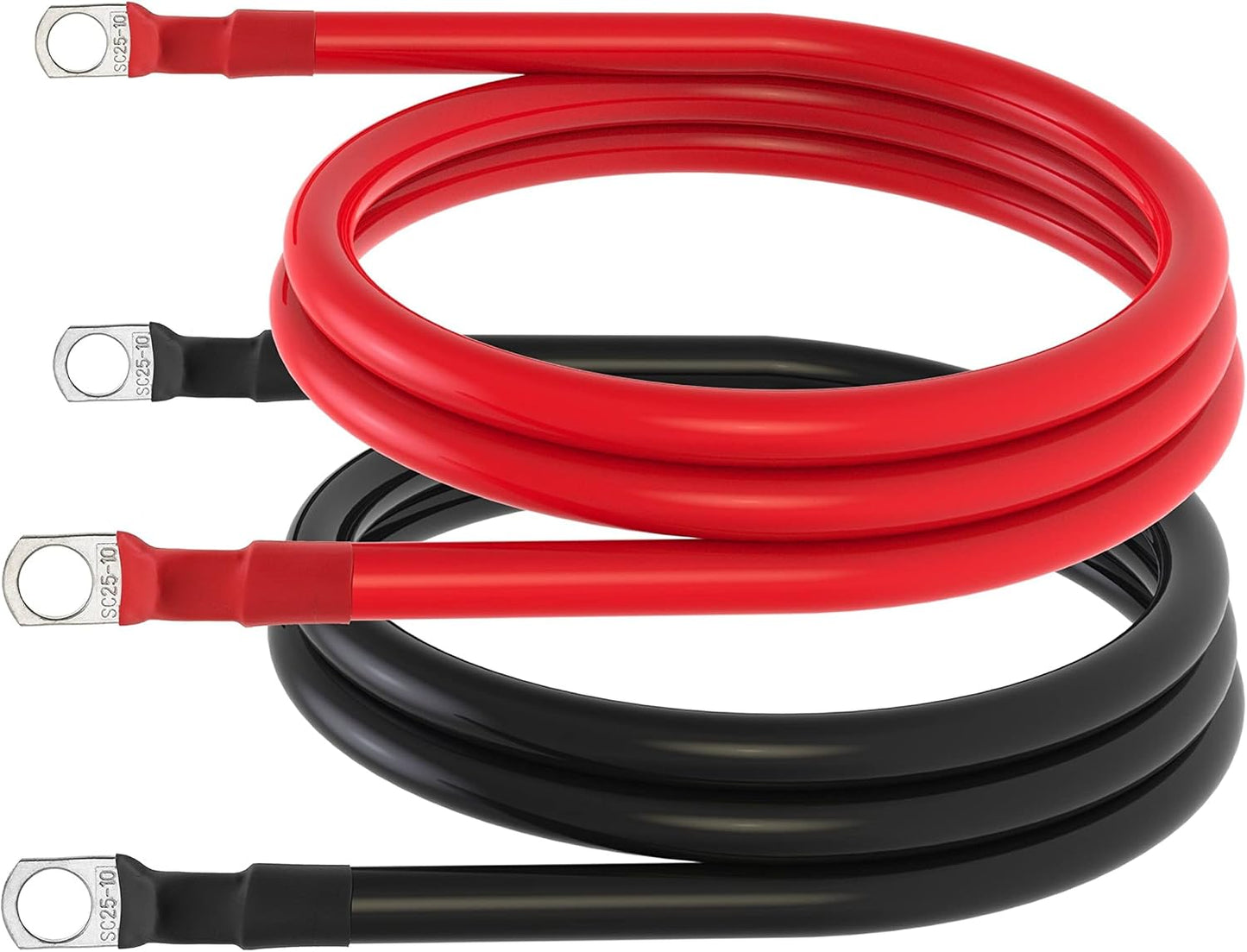 4 AWG Battery Cable 4 Gauge Battery Wires with 3/8 terminals Power Inverter Cables for Solar Boat Marine RV Car (4FT, 1 red+1 black cable)