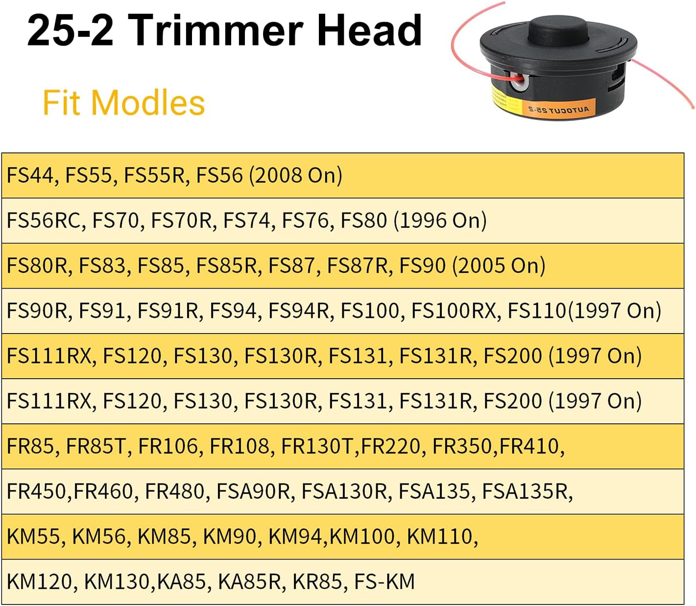 25-2 Trimmer Head for Stihl FS55 FS55R FS56 FS70 FS70R FS85 FS90 FS90R FS91R FS100RX FS110 FS111RX FS120 FS130 FS131 FS240 String Trimmers Replace 4002 710 2108 4002 710 2191