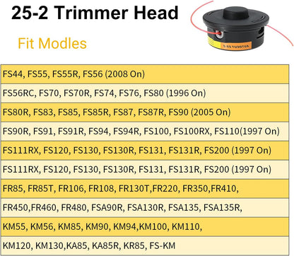 25-2 Trimmer Head for Stihl FS55 FS55R FS56 FS70 FS70R FS85 FS90 FS90R FS91R FS100RX FS110 FS111RX FS120 FS130 FS131 FS240 String Trimmers Replace 4002 710 2108 4002 710 2191