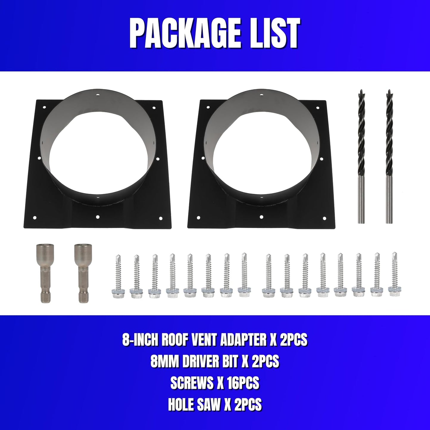 8 Inch Shipping Container Roof Vent Adapter 8" for Whirlybird Turbines, Round Chimney Caps and Corrugated Roof Window Vents, 2 Pack, Black
