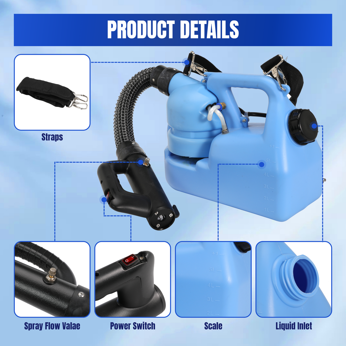 6L (1.58 Gallon) Electric ULV Fogger Machine, 1200W Portable Sprayer with Adjustable Particle Size