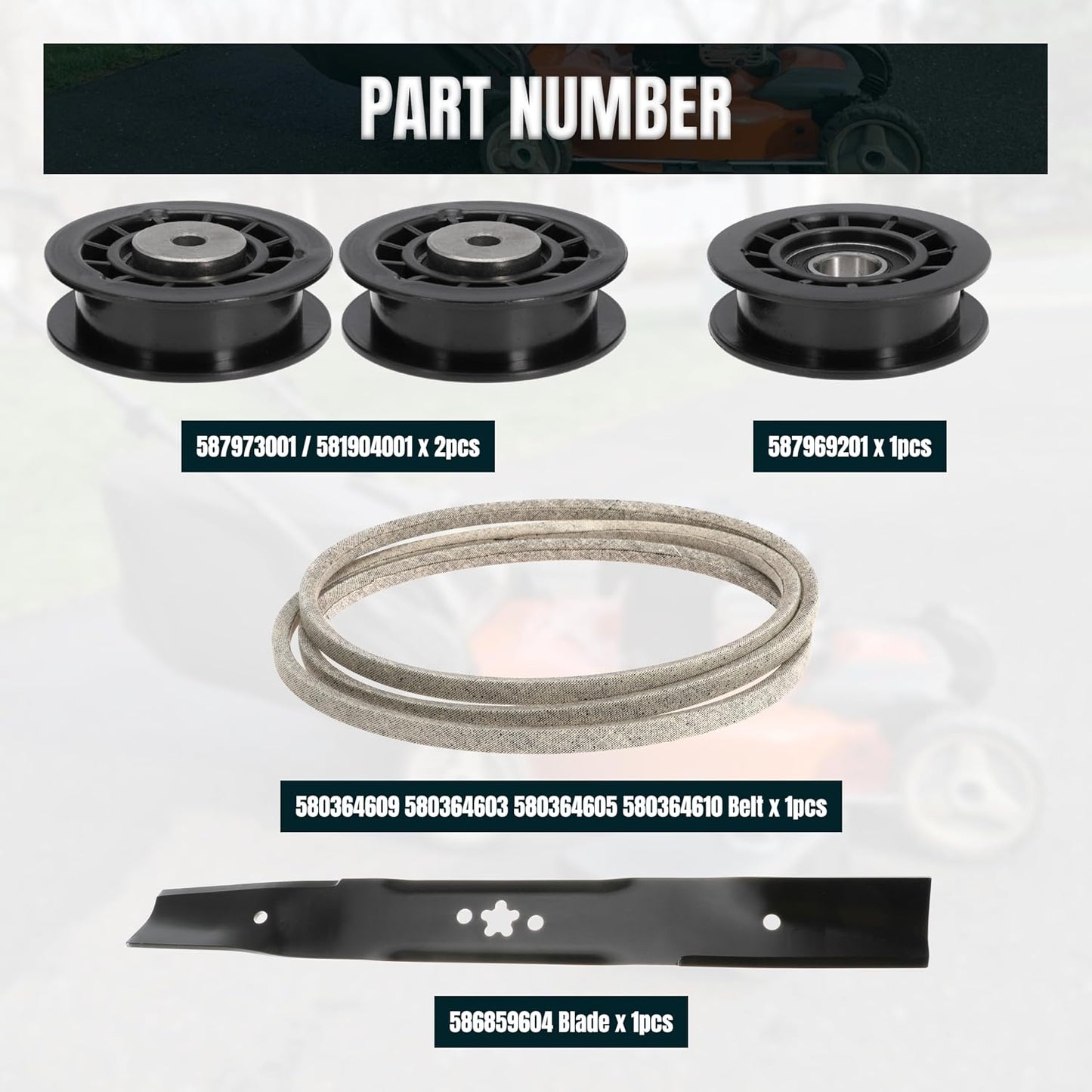 LC221A LC221AH Pulley Belt Rebuild kit Replace 587973001 580364609 587969201 with 586859604 Blade for Husqvarna 22" AWD Lawn Mowers