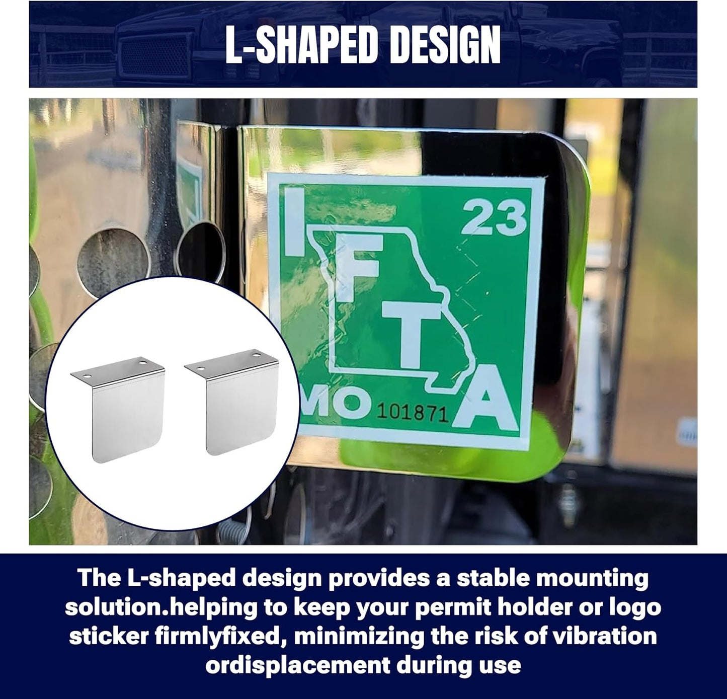 Permit Sticker Holder for IFTA for DMV Class Chrome L Bracket Replace 60788 for Truck Car Parking Passes Permits Small Stickers Vehicle Emblems Mounting
