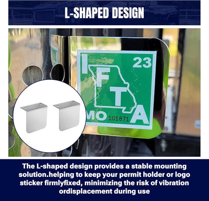 Permit Sticker Holder for IFTA for DMV Class Chrome L Bracket Replace 60788 for Truck Car Parking Passes Permits Small Stickers Vehicle Emblems Mounting