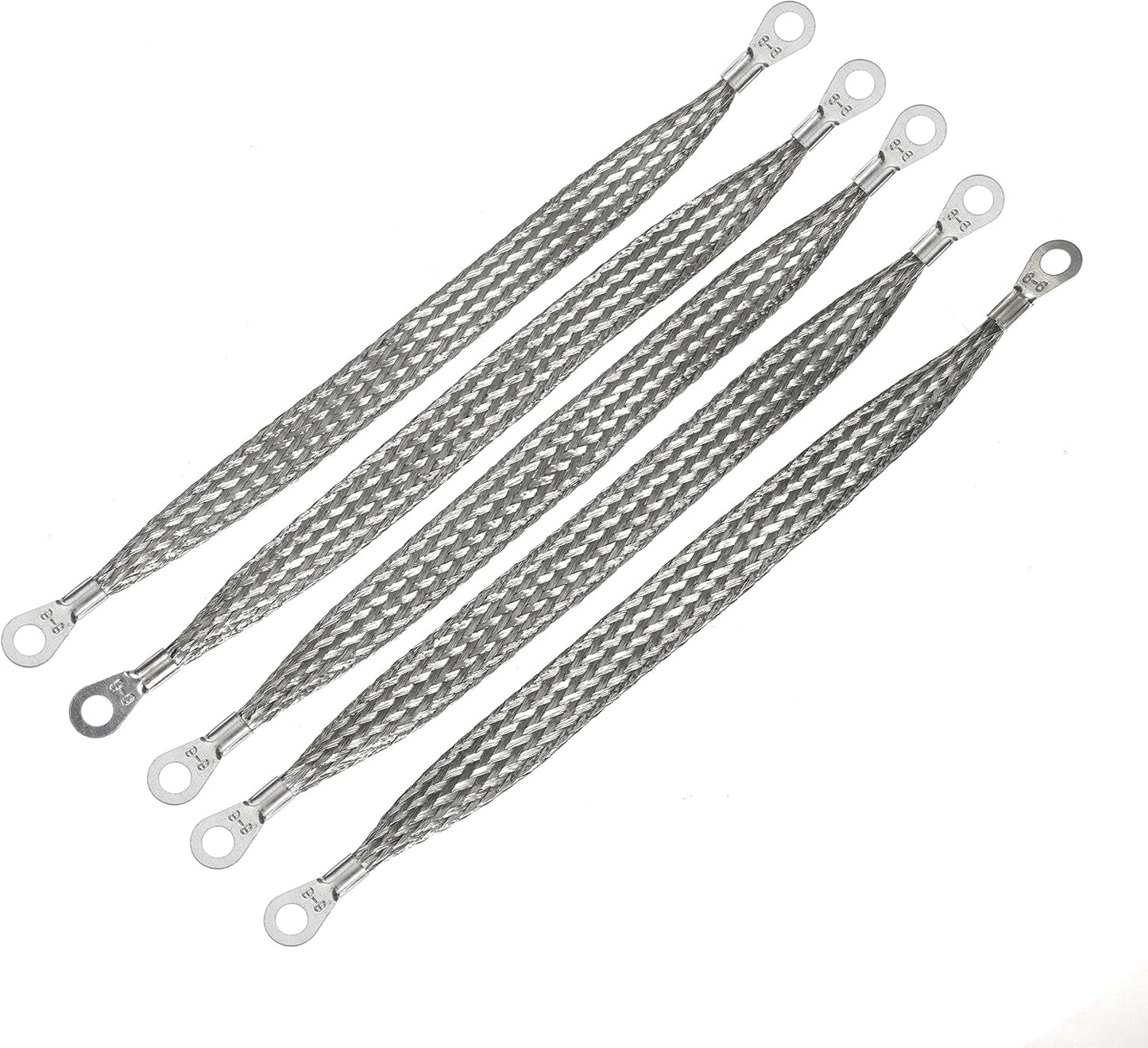 8 x 1/2-inches Braided Ground Strap Tinned Copper Automotive Ground Straps with 1/4-inches Ring Terminal 5PCS