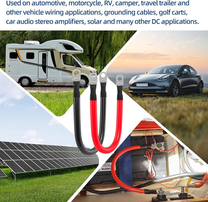 1/0 AWG Gauge Battery Cable Power Inverter Cables with 3/8 Inch lugs for Solar Marine RV Car Truck Tractor Motorcycle 2pcs (1FT)