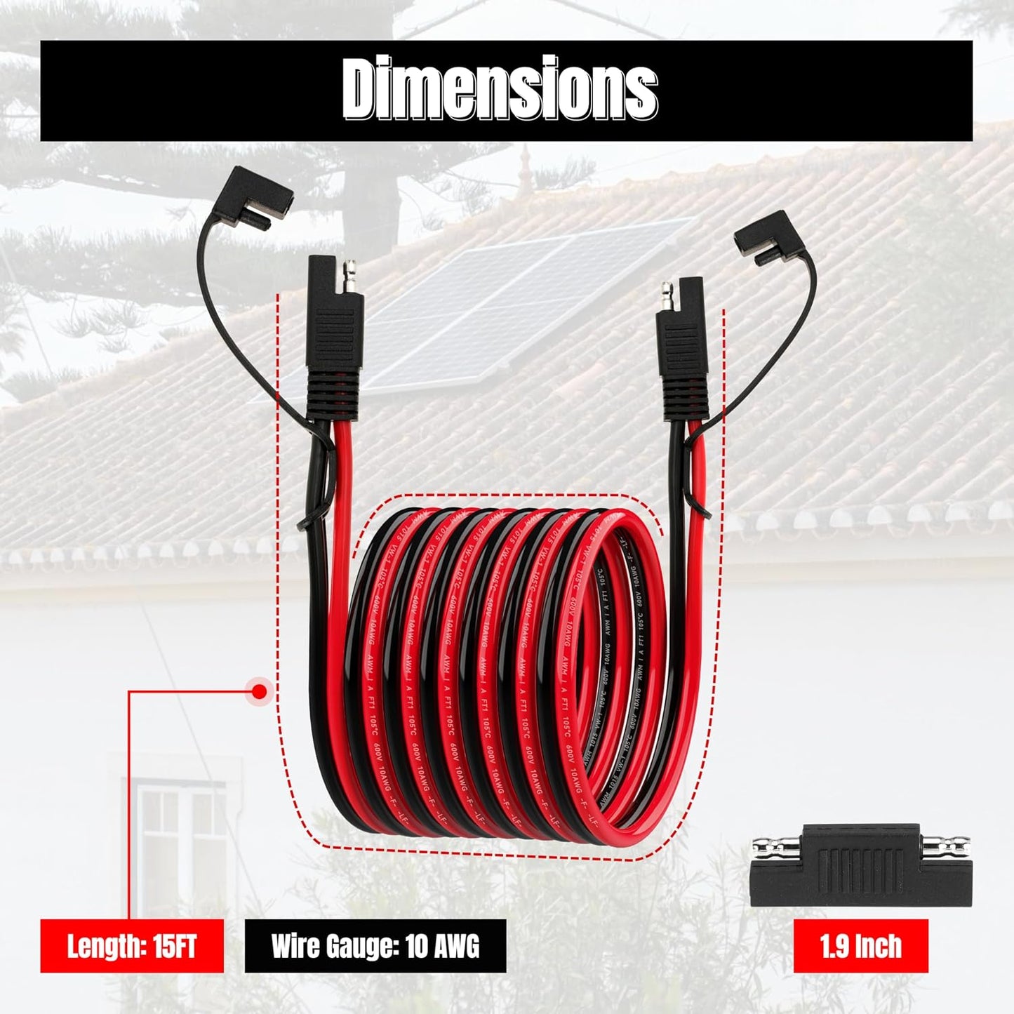 15FT 10AWG SAE Extension Cable, 10 AWG SAE Quick Disconnect Wire Harness 10 Gauge with Polarity Reverse Adapter for Solar Panel RV Battery Automotive and Marine Applications (10AWG 15FT)