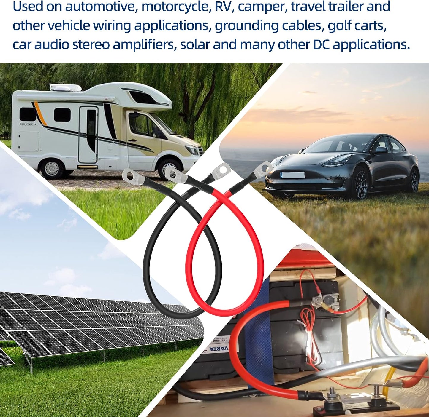 6 AWG Battery Cables 6 Gauge Battery Power Inverter Cable with 5/16 Inch Tinned Copper Lugs Both Ends for Solar Marine Boat RV Car Motorcycle 2 pcs (9 in)