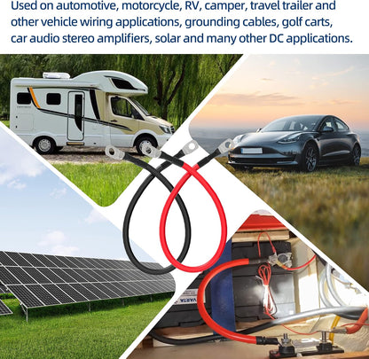 6 AWG Battery Cables 6 Gauge Battery Power Inverter Cable with 5/16 Inch Tinned Copper Lugs Both Ends for Solar Marine Boat RV Car Motorcycle 2 pcs (9 in)