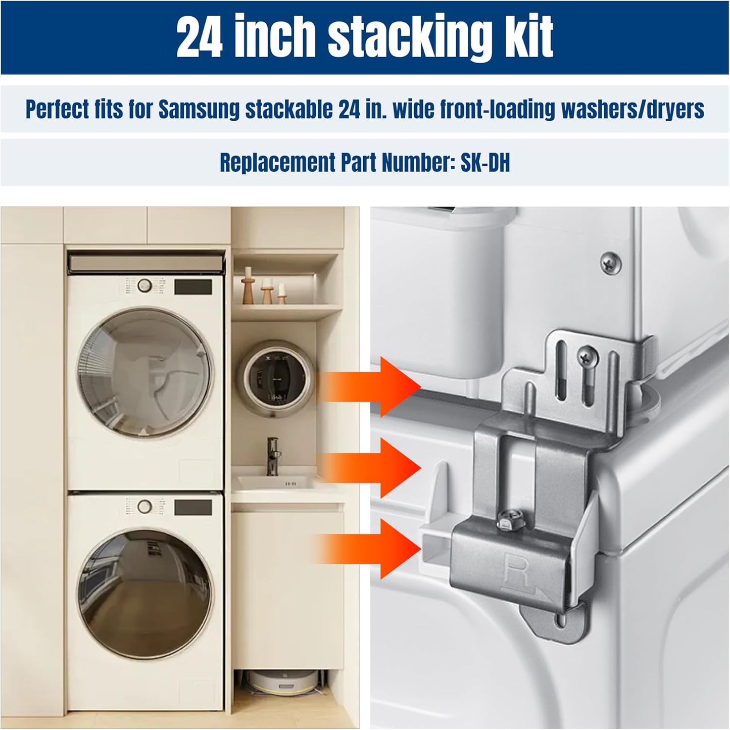 24 Inch Stacking Kit Replaces SK-DH Laundry Stack Bracket for Sam-sung 24 in. Wide Front Load Washers and Dryers, Set of 1